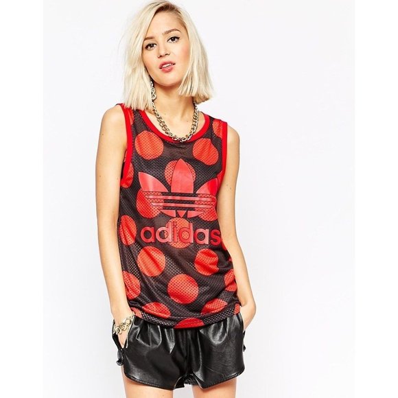 PHARRELL WILLIAMS X ADIDAS AI0784 Dear Baes BASKETBALL Tank Polka Red Black (S) - Picture 1 of 9